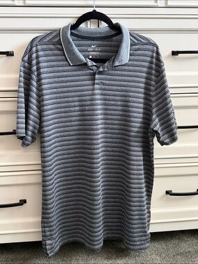 Nike Golf  Men's Gray and Black Striped Dri-FIT Polo